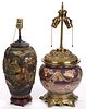 JAPANESE SATSUMA PORCELAIN VASE ELECTRIC TABLE LAMPS, LOT OF TWO