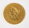 1855-O Ten Dollar Gold Liberty Coin, F, Raw