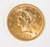 1899 Ten Dollar Gold Liberty Coin, UNC, Raw