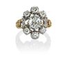 FRENCH DIAMOND PLATINUM AND 18K GOLD CLUSTER RING