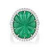 12.69-Carat Colombian Carved Emerald and Diamond Ring, C. Dunaigre Certified