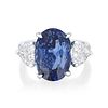 7.07-Carat Kashmir Unheated Sapphire and Heart Diamond Ring, AGL Certified