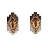 Ted Etsitty - Navajo - Multi-Stone, 12K Gold-Fill, and Sterling Silver Post Earrings with Stamped Design c. 1990s, 1.5" x 0.75" 