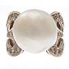 South Sea Cultured Pearl, Diamond, 14k White Gold Ring