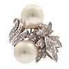 Pair of South Sea Cultured Pearl, Diamond, 14k Nesting Rings