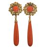 BUCCELLATI, ITALY 18K GOLD RED CORAL DROP EARRINGS