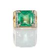 LARGE EMERALD AND DIAMOND 14K YELLOW GOLD RING