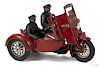 Hubley cast iron Indian motorcycle with a side car, a police driver, and a passenger, 8 1/2'' l.