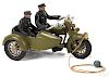 Hubley cast iron Harley Davidson police motorcycle and sidecar, 9'' l.