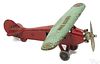 Unusual Dent cast iron Lucky Boy airplane in two colors, embossed 644 on tail, 10'' wingspan.