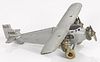 Dent cast iron Ford 1417 tri-motor airplane with nickel-plated propellers, 12 1/2'' wingspan.