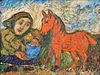 David Burliuk Painting, Girl & Horse