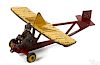 Hubley cast iron Lindy Glider Detroit Gull airplane with a pilot, 11'' wingspan.