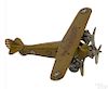 Rare Dent cast iron Question Mark tri-motor airplane with nickel-plated propellers