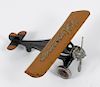 Scarce Arcade cast iron The Monocoupe airplane with embossed script on top of wing and body
