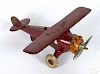 Kenton cast iron Air Mail airplane with a nickel-plated propeller, 8'' wingspan.