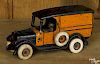 Arcade cast iron yellow cab panel van with a nickel-plated driver, 8'' l.