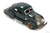 Hubley cast iron Chrysler Airflow coupe with battery-powered lights, 8'' l.