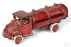 Arcade cast iron Gasoline truck with a nickel-plated driver and rubber tired disc wheels