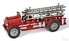 Hubley cast iron ladder truck with a nickel-plated driver, 13'' l.