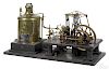 Large brass and copper walking beam steam engine with a fully functional governor, break lever