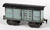 Marklin painted tin P.R.R. box train car, gauge 1, with a hinged roof