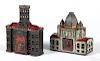 Two cast iron building still banks, to include a Kyser & Rex Tower Bank, 7'' h.
