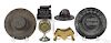 Six cast iron news and advertising paperweights, to include two Read Radio News dials