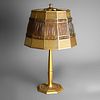 Antique Tiffany Dore Bronze & Favrile Gold Linen Fold Art Glass Table Lamp C1920