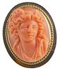 Antique 14K Gold Coral Ring with Bust of Woman or Medusa