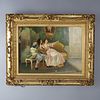Large Antique French Interior Genre Oil Painting Signed Josef Suss 19th C