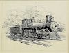 Charles Huard American Locomotive Ink Drawing