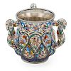 RUCKERT CLOISONNE ENAMELED SILVER THREE HANDLE CUP