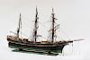 PAINTED WOOD AND METAL THREE-MASTED SHIP MODEL