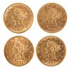 Four Liberty Head $10 Gold Coins 