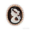 Antique Gold, Hardstone Cameo, and Split-pearl Brooch