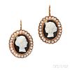Antique Gold, Hardstone Cameo, and Split-pearl Earrings
