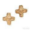 18kt Gold "Ridged X" Earclips, Christopher Walling