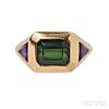 18kt Gold, Green Tourmaline, and Amethyst Ring