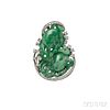 14kt White Gold, Jade, and Diamond Brooch