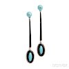 18kt White Gold, Turquoise, Onyx, and Diamond Earpendants