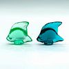 2pc Lalique Turquoise and Light Green Crystal Fish Figurines
