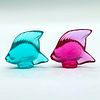 2pc Lalique Purple and Turquoise Crystal Fish Figurines