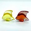 2pc Amber and Yellow Lalique Crystal Fish Figurines