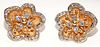 Heavy 14k Gold & Diamond Flower Earrings 
