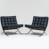 Pair of Mies Van der Rohe for Knoll Stainless Steel and Leather 'Barcelona' Chairs