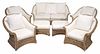 Seven-Piece Wicker and Upholstered