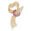 Vintage Ruby and Diamond Gold Heart Brooch