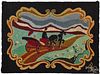 Hooked rug of a horse-drawn carriage, 20th c., initialed AB, 22'' x 29 1/2''.