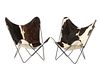 Pair, Wrought Iron and Cow Hide Butterfly Chairs